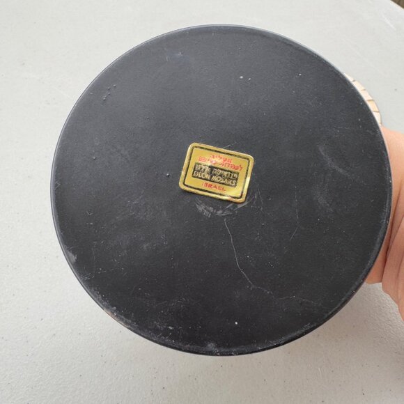 Vintage Mosaic Candle Sticks Black Metal Natural stone Made in Israel - Picture 4 of 8